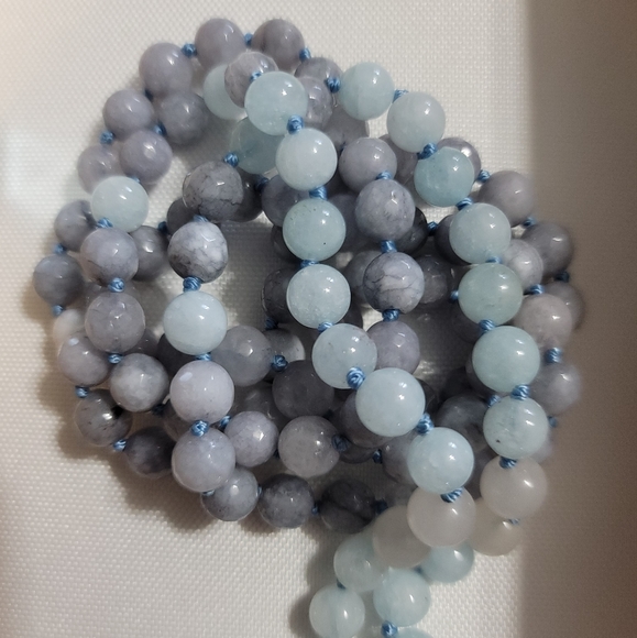 Aquamarine, Amazonite & Quartz Prayer Mala Beads, 24" - Picture 5 of 12